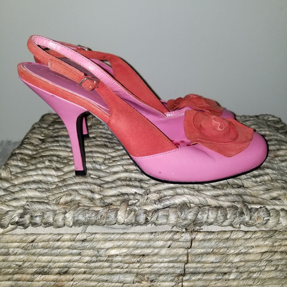 Sz 7.5 M heels 4" Chinese Laundry Red Pink used